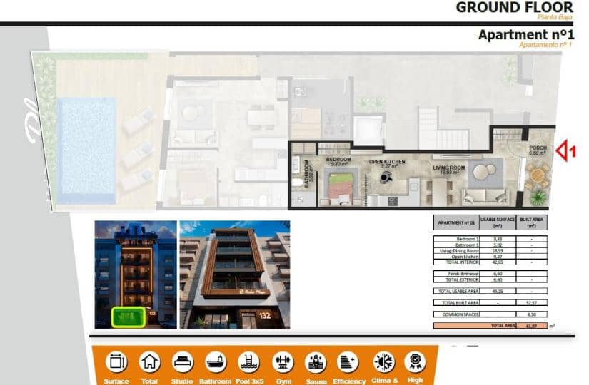 1 makuuhuone Huoneisto myytävänä paikassa Torrevieja mukana uima-altaan - 195 000 € (Ref: 9430543)