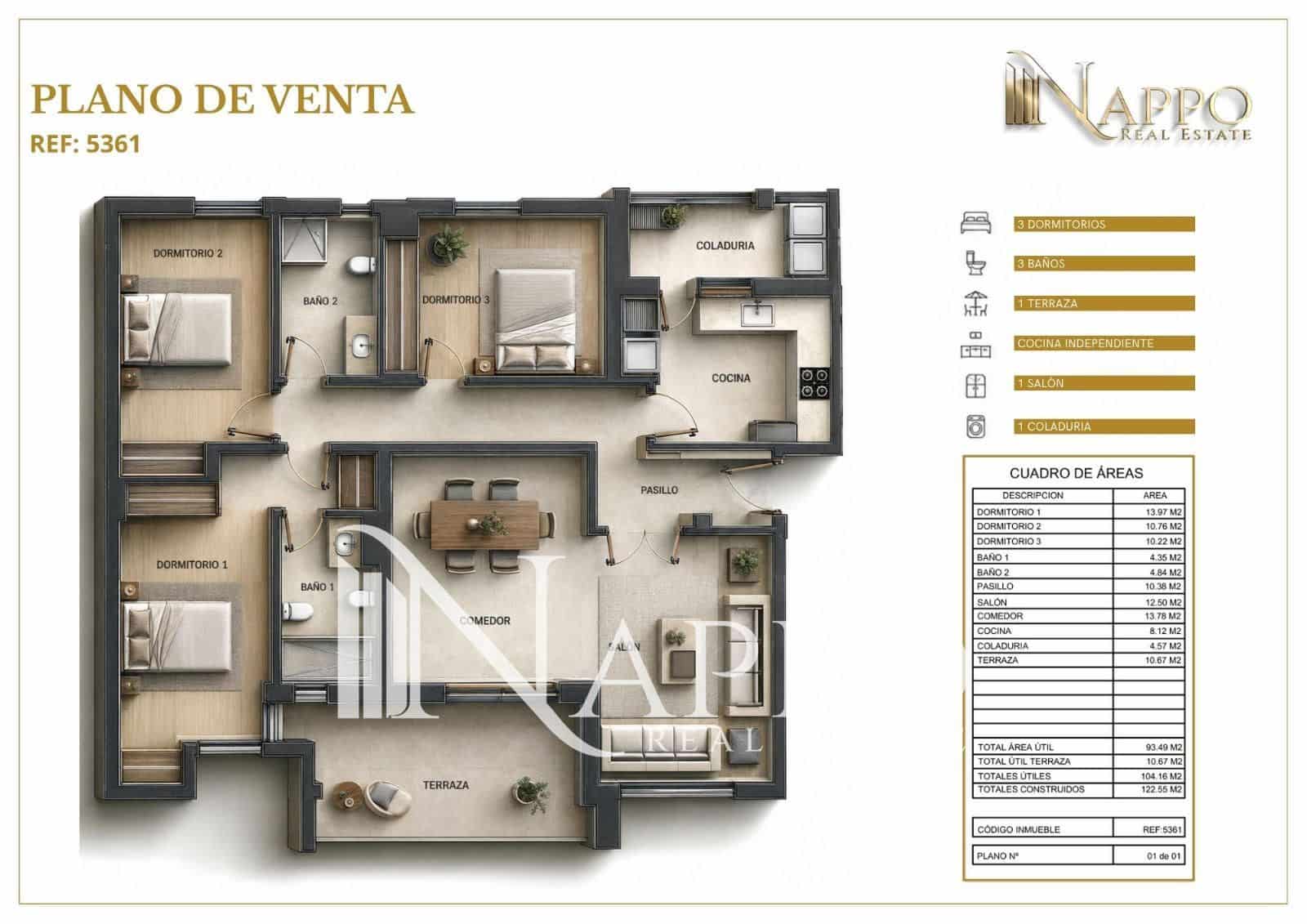 3 soveværelse Penthouse til salg i Palma de Mallorca med garage - € 690.000 (Ref: 10014132)