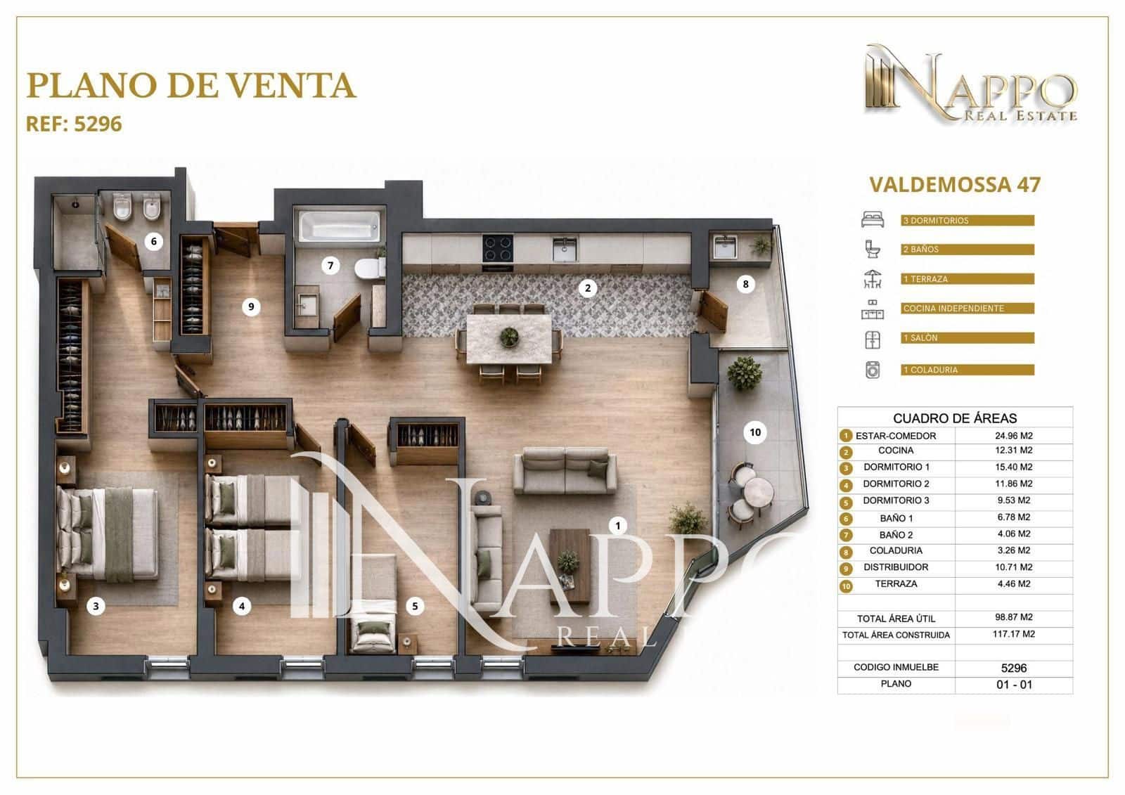 3 soveværelse Lejlighed til salg i Palma de Mallorca med swimmingpool garage - € 635.000 (Ref: 9972295)