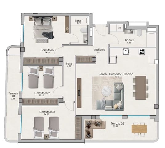 2 sypialnia Mieszkanie na sprzedaż w Norte, Santa Pola z basenem - 298 000 € (Ref: 8346759)