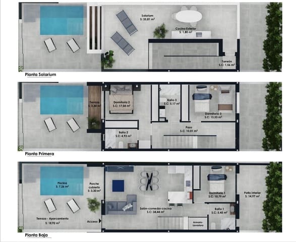 Adosado de 3 habitaciones en Pilar de la Horadada en venta con piscina - 385.000 € (Ref: 10109870)