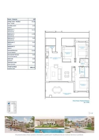 3 sypialnia Apartament na sprzedaż w Torre de la Horadada, Pilar de la Horadada z basenem - 398 900 € (Ref: 9773242)