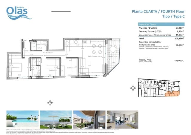 3 soveværelse Lejlighed til salg i Guardamar del Segura med swimmingpool - € 431.000 (Ref: 9896205)