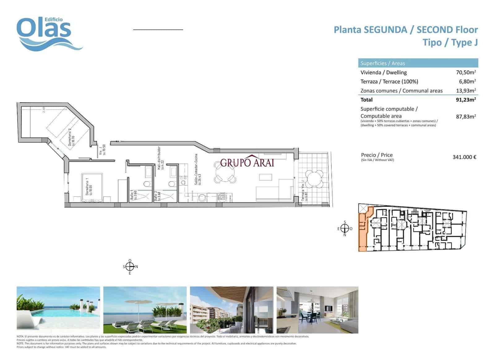 2 bedroom Flat for sale in Guardamar del Segura with pool - € 341,000 (Ref: 9896206)