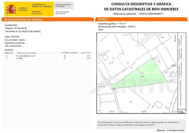 Grond te koop in Valverde, Elche / Elx - € 55.000 (Ref: 9927558)