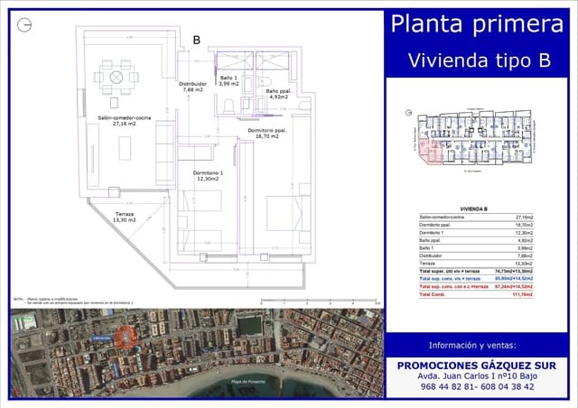 Apartamento de 2 habitaciones en Aguilas en venta con piscina garaje - 250.000 € (Ref: 9626218)