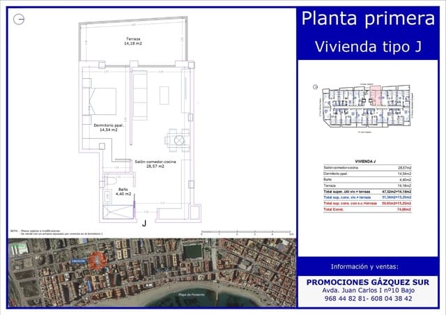 1 makuuhuone Huoneisto myytävänä paikassa Aguilas mukana uima-altaan 
autotalli - 169 000 € (Ref: 9626219)