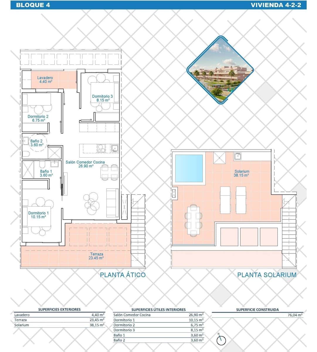 3 quarto Penthouse para venda em Pilar de la Horadada com piscina - 399 900 € (Ref: 9275914)