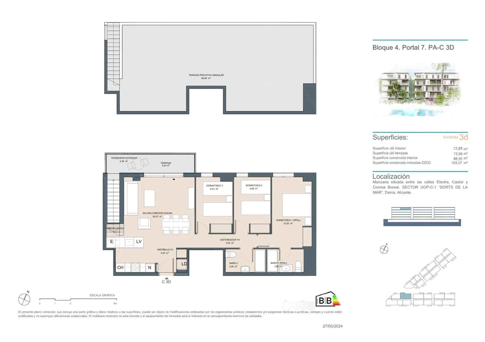 3 soverom Penthouse til salgs i Denia med svømmebasseng garasje - € 394 000 (Ref: 9317848)