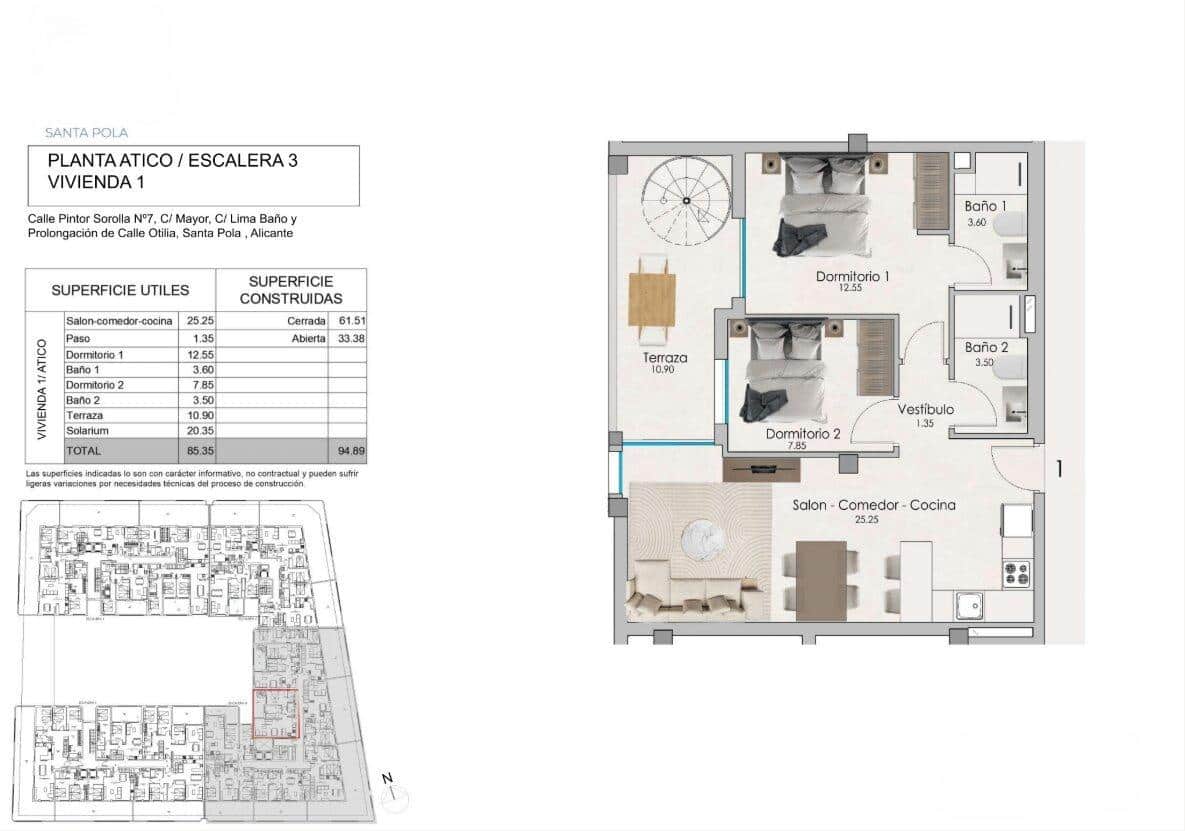 2 bedroom Penthouse for sale in Santa Pola with pool - € 298,000 (Ref: 9849369)