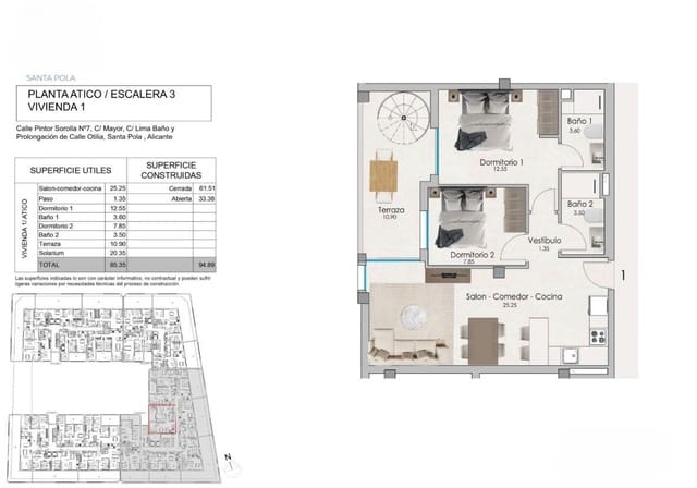 2 bedroom Penthouse for sale in Santa Pola with pool - € 298,000 (Ref: 9849369)