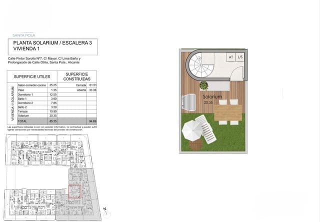 2 bedroom Penthouse for sale in Santa Pola with pool - € 298,000 (Ref: 9849369)