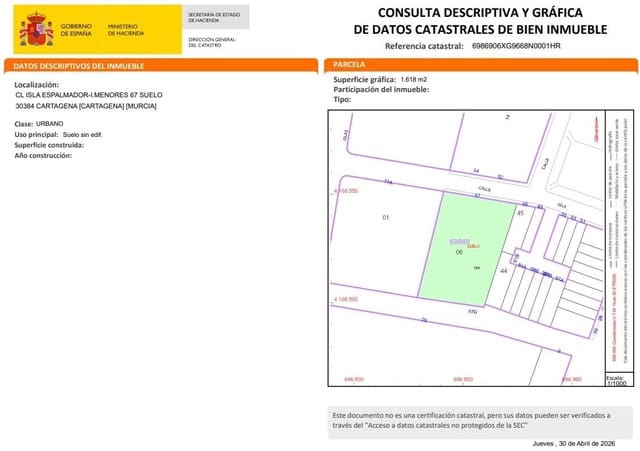 Byggegrund til salg i Islas Menores, Cartagena - € 399.000 (Ref: 9825286)