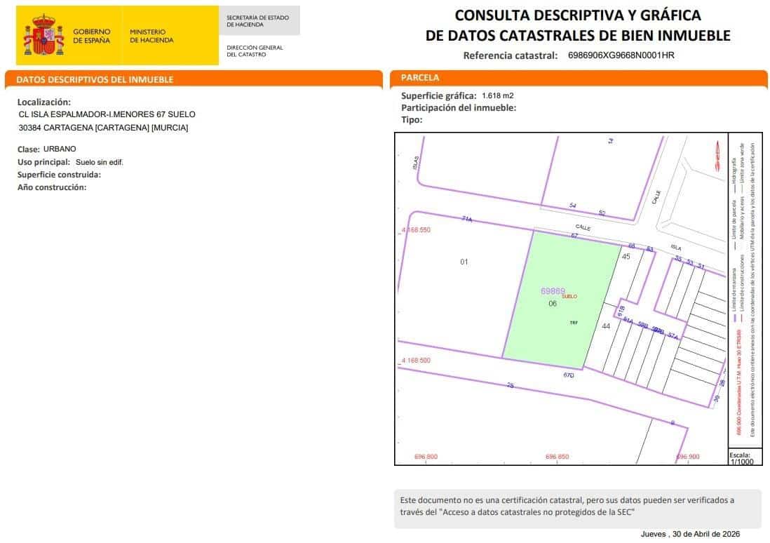 Tomt till salu i Islas Menores - 399 000 € (Ref: 9825286)