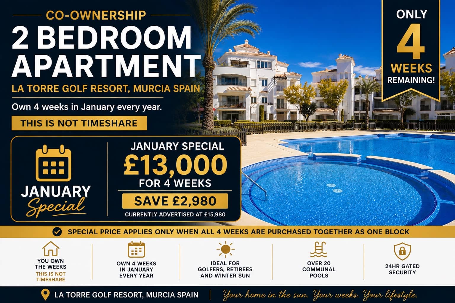 2 slaapkamer Appartement te koop in La Torre Golf Resort met zwembad - € 5.000 (Ref: 7002451)