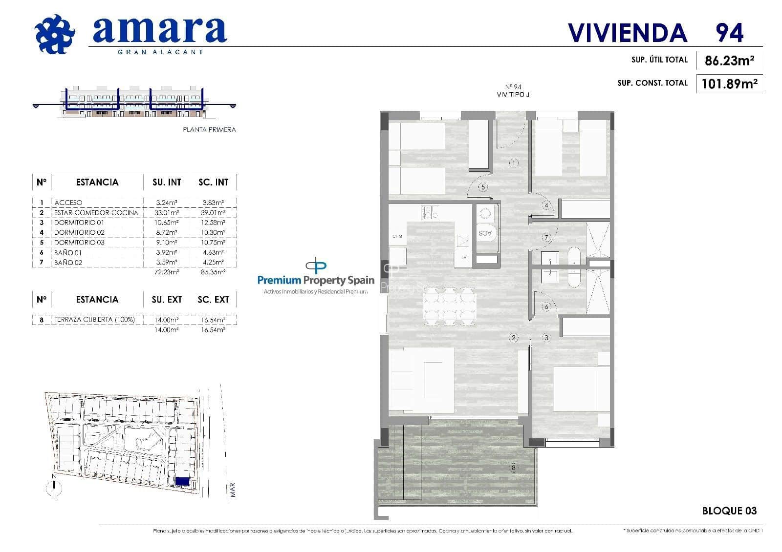 3 makuuhuone Asunto myytävänä paikassa Gran Alacant mukana uima-altaan 
autotalli - 315 000 € (Ref: 7846583)