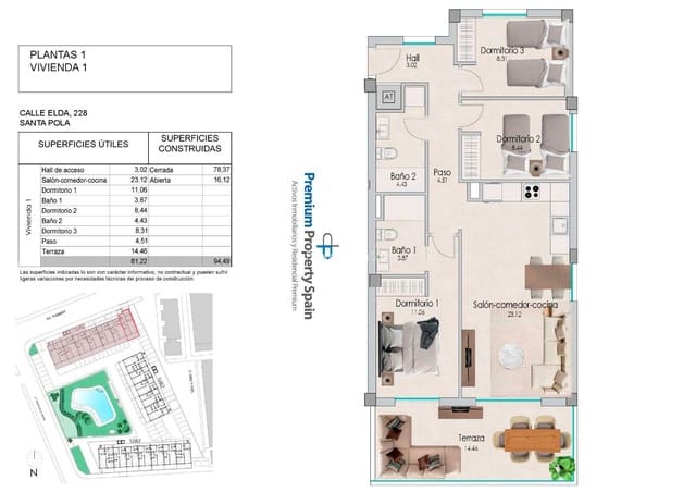 3 bedroom Flat for sale in Playa Tamarit - Playa Lissa, Santa Pola with pool garage - € 375,000 (Ref: 8090562)