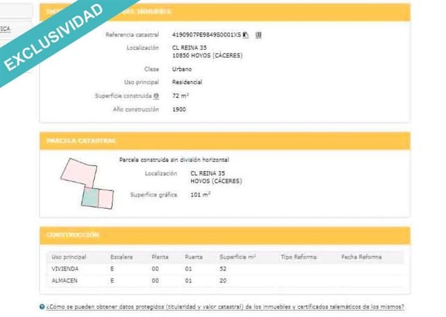 Adosado de 2 habitaciones en Hoyos en venta - 24.000 € (Ref: 8652519)