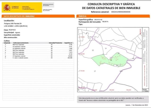 Ubebygd land til salgs i Lorca - € 620 000 (Ref: 9174523)