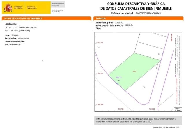Building Plot for sale in Bétera - € 601,500 (Ref: 9192357)