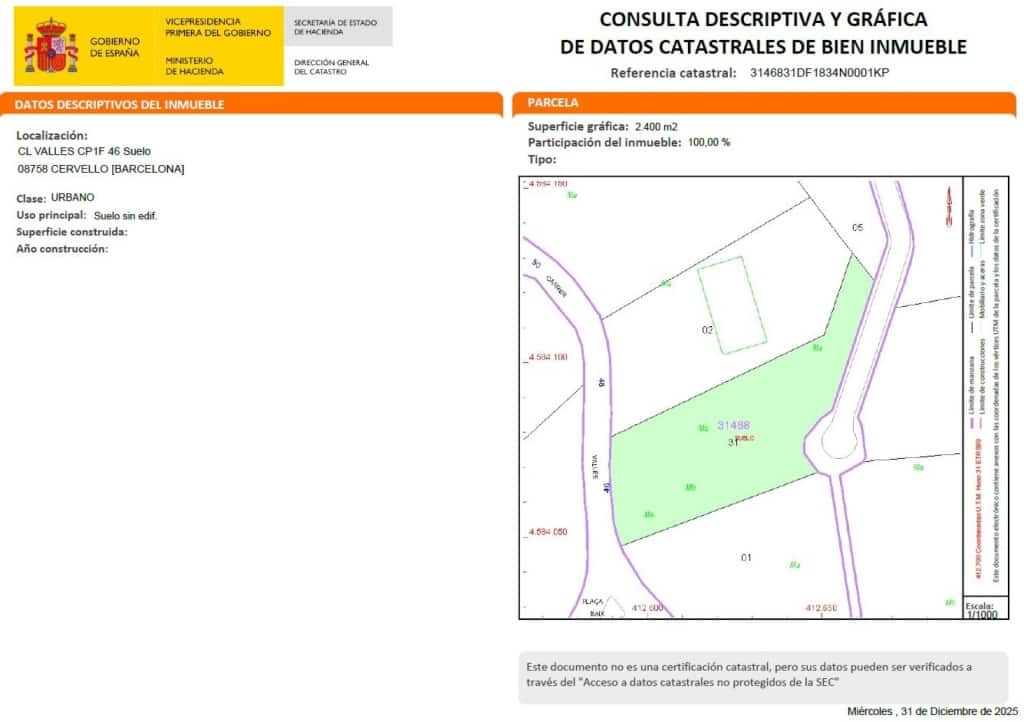 Building Plot for sale in Cervello - € 89,000 (Ref: 9540975)