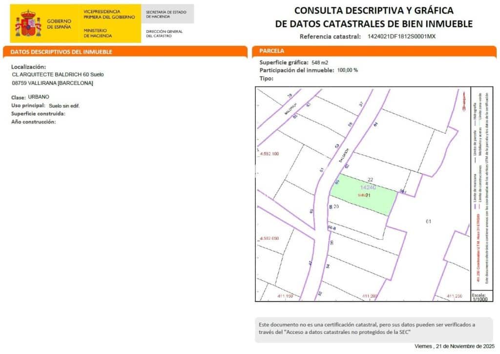Solar/Parcela en Vallirana en venta - 77.000 € (Ref: 9574455)