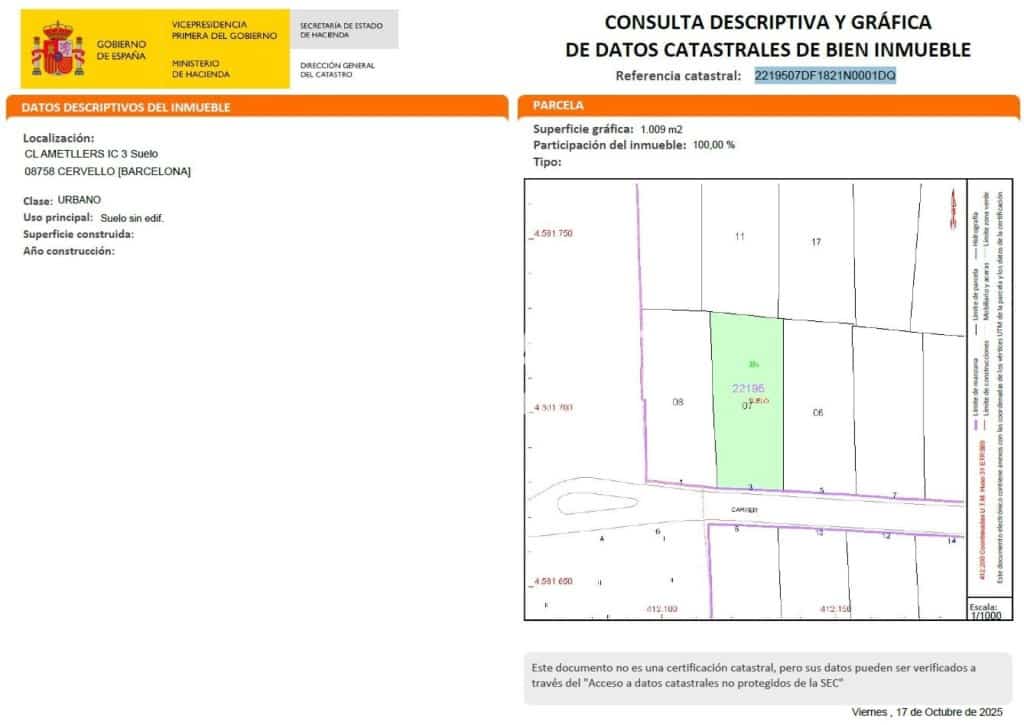 Solar/Parcela en Cervelló en venta - 177.000 € (Ref: 9595089)