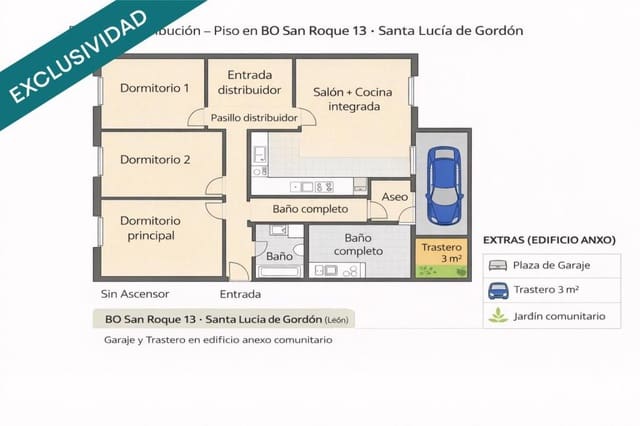 3 Zimmer Apartment zu verkaufen in La Pola de Gordón mit Garage - 53.670 € (Ref: 9595520)