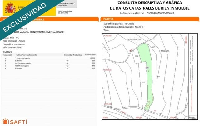 Terreno Non Edificato in vendita in Monóvar / Monóver - 95.000 € (Rif: 9595831)