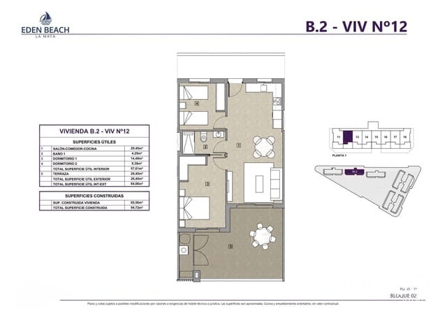 2 makuuhuone Asunto myytävänä paikassa La Mata, Torrevieja mukana uima-altaan 
autotalli - 260 000 € (Ref: 8892035)