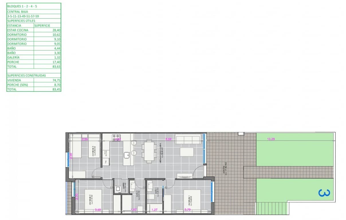 3 quarto Apartamento para venda em Pilar de la Horadada com piscina - 310 000 € (Ref: 8481124)