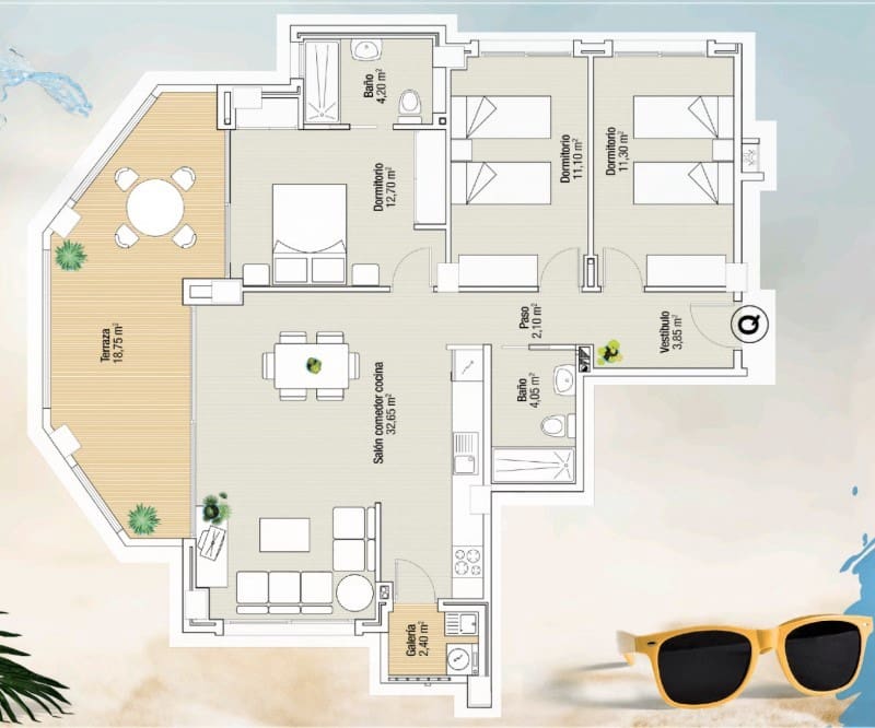 3 bedroom Apartment for sale in La Manga del Mar Menor with pool - € 410,000 (Ref: 8668524)