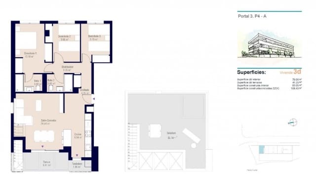 3 bedroom Penthouse for sale in Ensanche - Diputacion, Alicante / Alacant city with pool - € 417,000 (Ref: 8774415)