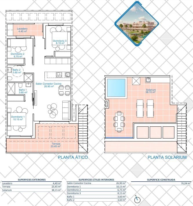 3 bedroom Penthouse for sale in Pilar de la Horadada with pool - € 349,900 (Ref: 8845758)