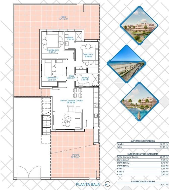 3 bedroom Bungalow for sale in Pilar de la Horadada with pool - € 289,900 (Ref: 8845759)