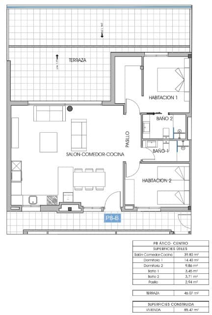 2 soveværelse Penthouse til salg i Benidorm med swimmingpool - € 550.000 (Ref: 8944900)