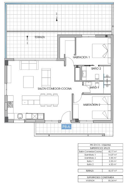 2 soveværelse Penthouse til salg i Benidorm med swimmingpool - € 550.000 (Ref: 8944900)