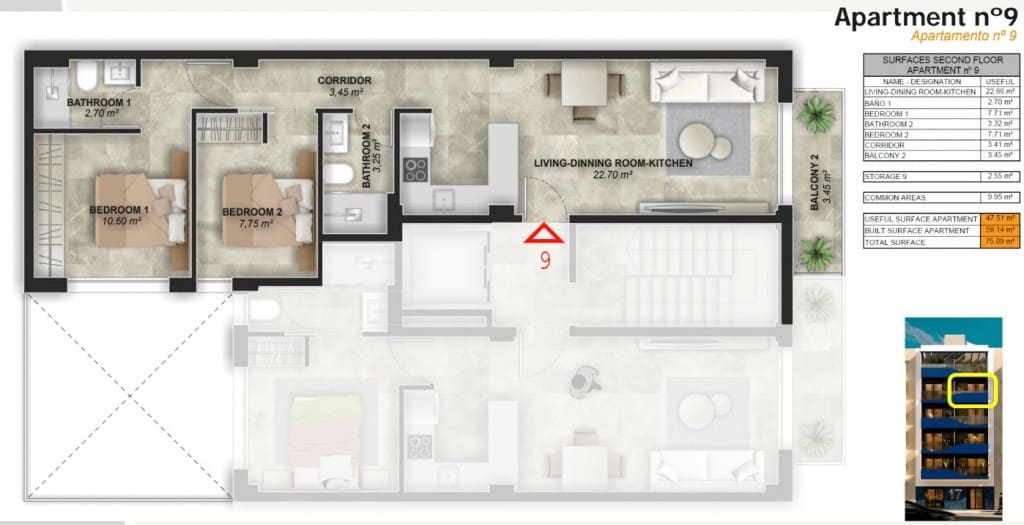 2 sypialnia Apartament na sprzedaż w Torrevieja z basenem - 240 000 € (Ref: 9202743)