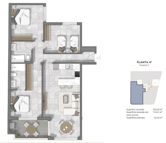 3 sovrum Takvåning till salu i Guardamar Playa, Guardamar del Segura med pool - 415 000 € (Ref: 9383576)