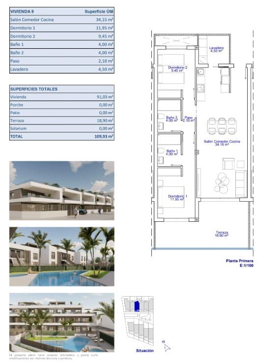 2 quarto Apartamento para venda em Pilar de la Horadada com piscina - 295 000 € (Ref: 9665170)