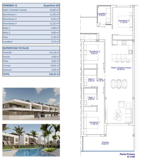 3 sypialnia Apartament na sprzedaż w Pilar de la Horadada z basenem - 315 000 € (Ref: 9665171)