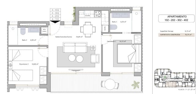 2 Zimmer Apartment zu verkaufen in Lo Pagan, San Pedro del Pinatar mit Pool - 187.900 € (Ref: 9795316)