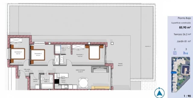 3 quarto Apartamento para venda em El Raso, Guardamar del Segura com piscina - 340 000 € (Ref: 9802817)