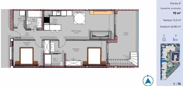 2 soverom Penthouse til salgs i El Raso, Guardamar del Segura med svømmebasseng - € 345 000 (Ref: 9802820)
