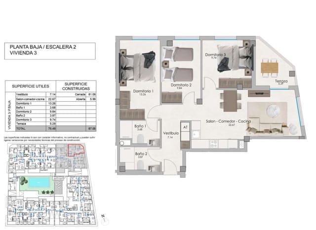 3 soveværelse Lejlighed til salg i Norte, Santa Pola med swimmingpool - € 303.500 (Ref: 8379294)