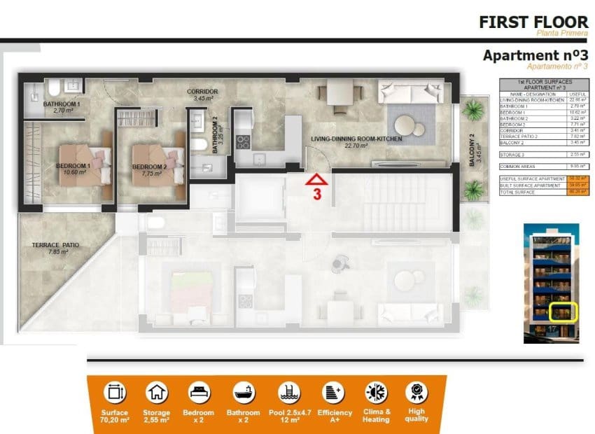 2 soveværelse Lejlighed til salg i Torrevieja med swimmingpool - € 240.000 (Ref: 8967254)