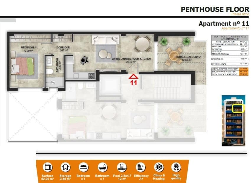 1 soveværelse Lejlighed til salg i Torrevieja med swimmingpool - € 250.000 (Ref: 9211115)