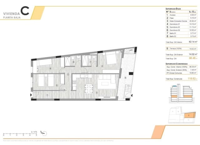 3 soverom Leilighet til salgs i Centro, Torrevieja med svømmebasseng - € 245 000 (Ref: 9500645)