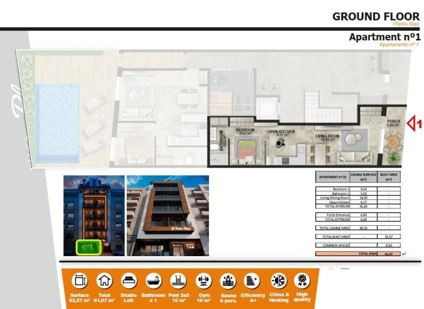 Apartamento de 1 habitación en Torrevieja en venta con piscina - 195.000 € (Ref: 9525458)