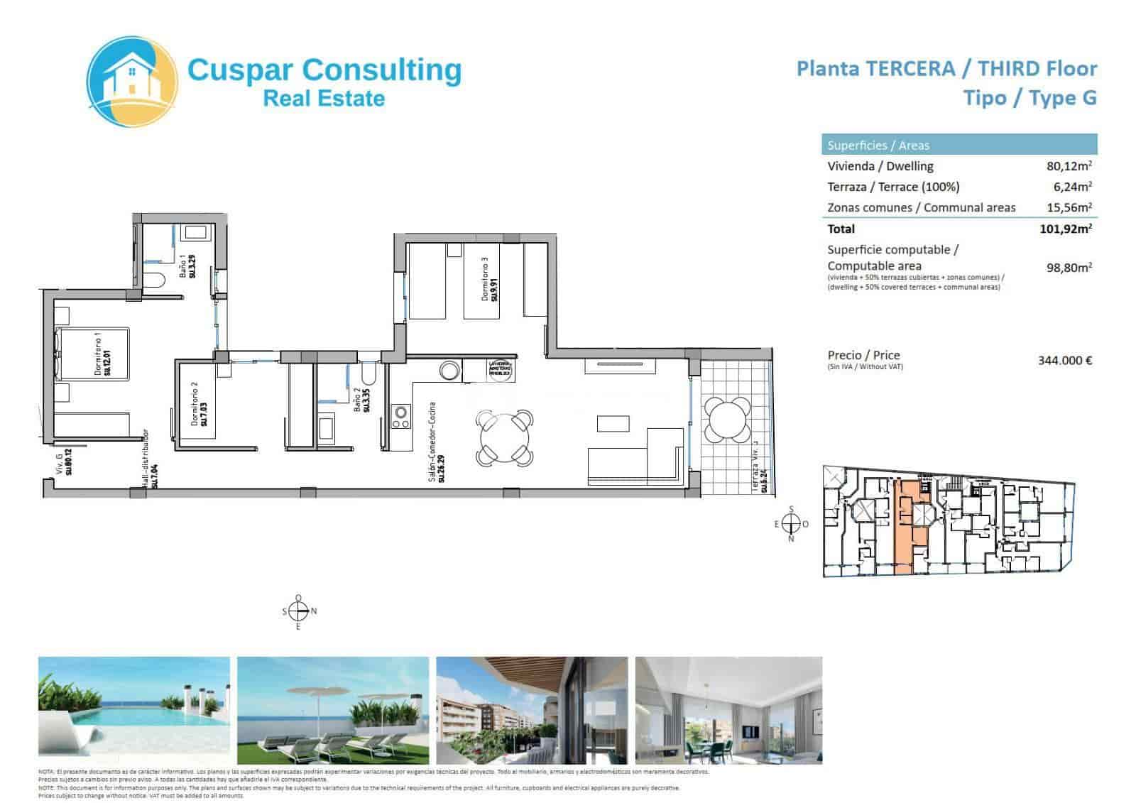 3 soveværelse Lejlighed til salg i Guardamar del Segura med swimmingpool garage - € 344.000 (Ref: 8635013)